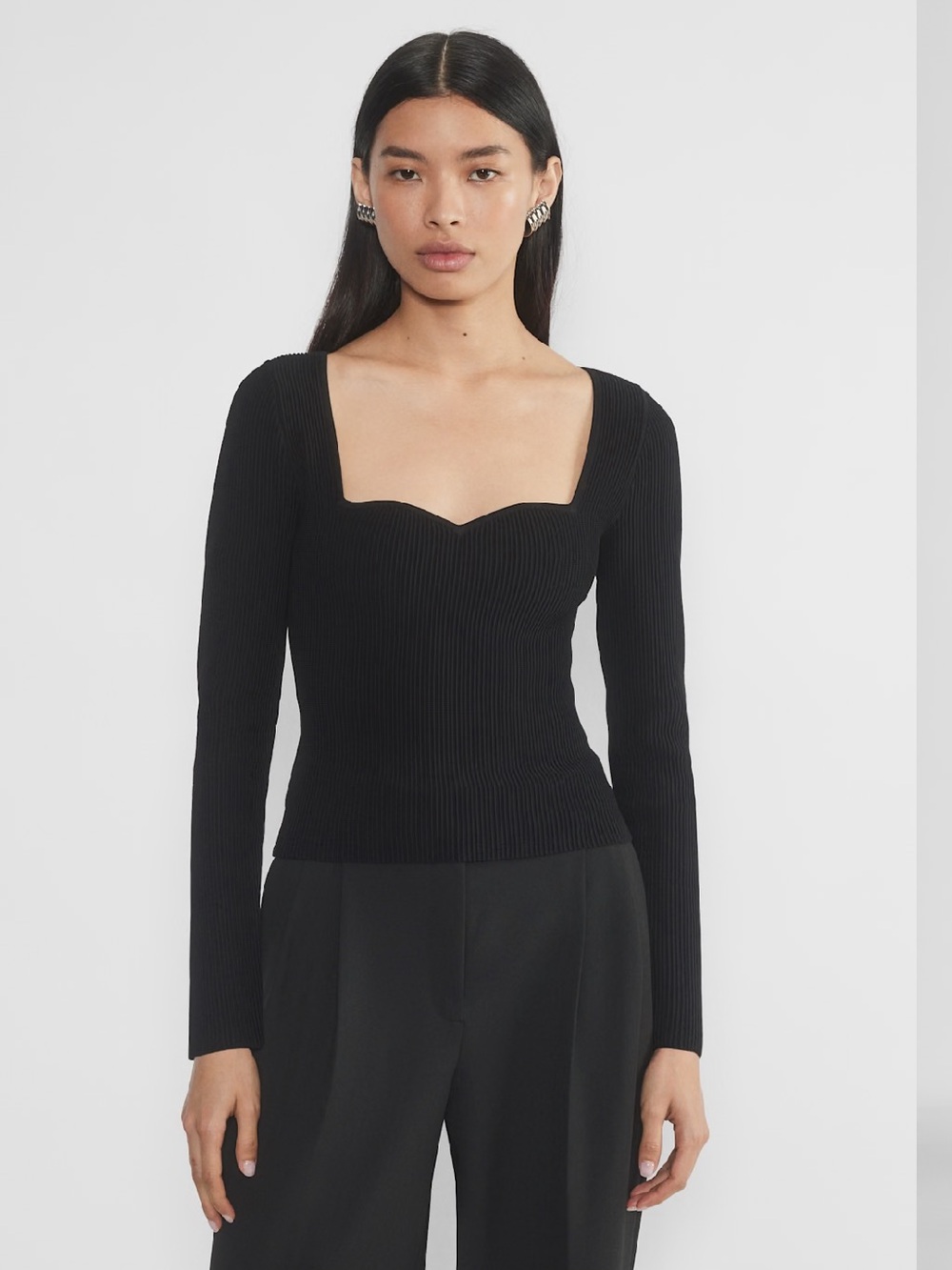 Aritzia Babaton Sculpt Ribbed Knit Sweetheart Longsleeve